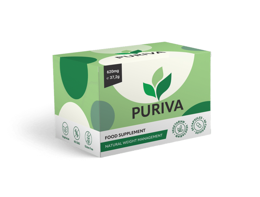 Fles van PURIVA Capsules, het 100% veganistische voedingssupplement voor eetlustcontrole en metabolisme ondersteuning.